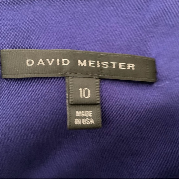 David Meister Size 10 Purple Sheath Dress Fabric Belt 3/4 Sleeve Unique Neckline - Picture 2 of 14